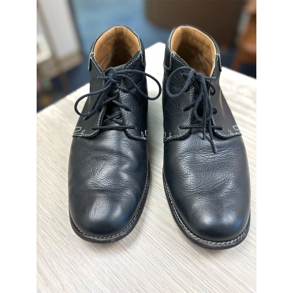 Johnston & Murphy Chukka Boots Mens Black Pebbled Leather Lace Up Ankle SZ 11